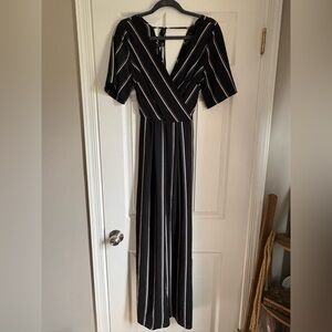 Trixxi Black Maxi Jumpsuit with White Pinstripes